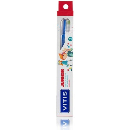 Periuță de dinți pentru copii, Vitis Junior, design cu figuri animate (albastru, roșu)