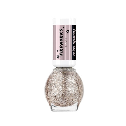 Lac de unghii Miss Sporty Fireworks Coat cu fulgi de aur, 7 ml, argintiu