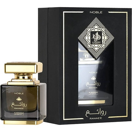 Eau de Parfum Rawaee Noble, Al Wataniah, cutie neagră și aurie, capac auriu