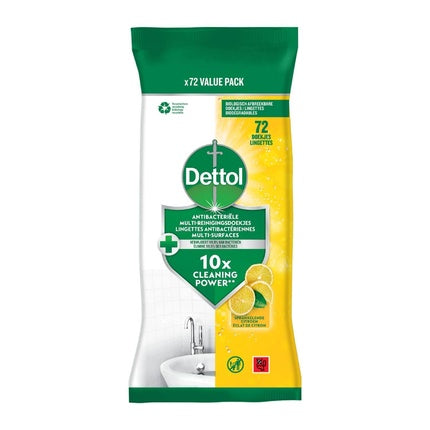 Șervețele umede Dettol cu lămâie - 72 bucăți, soluție de curățare eficientă
