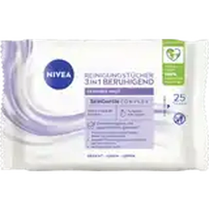 Șervețele demachiante Nivea 3 în 1 Soothing Cleansing Wipes, 25 bucăți