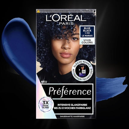 Vopsea de păr permanentă L'Oréal Paris Preference Vivid Colors, model 1.102 Blue Black