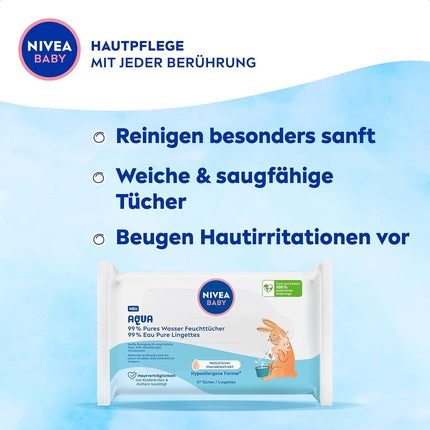 Șervețele umede, Nivea, Baby Aqua, 57 buc, albastre