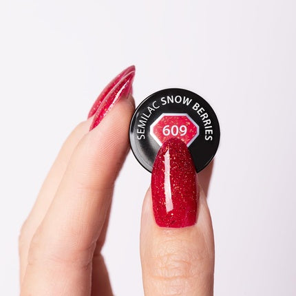 Lac de unghii Semilac UV Gel Polish 609 Snow Berries, roșu cu sclipici, 7ml