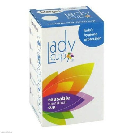 Ladycup Cupă Menstruală Large, reutilizabilă, alb cu design multicolor