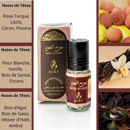 Set Parfum Ayat Perfumes, Mouj Al Oud, 3ml x 12, ulei arabesc pentru bărbați și femei