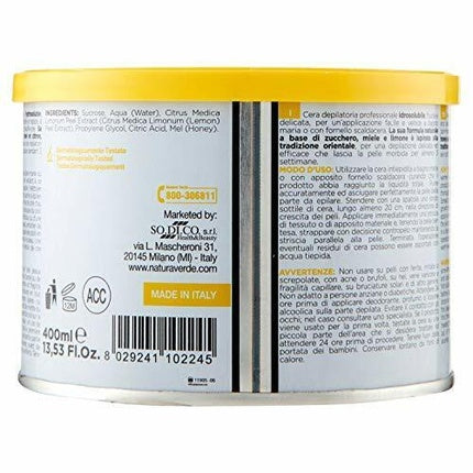 Ceară depilatorie hidrosolubilă Naturaverde Pro cu zahăr, miere și lămâie, 234 g