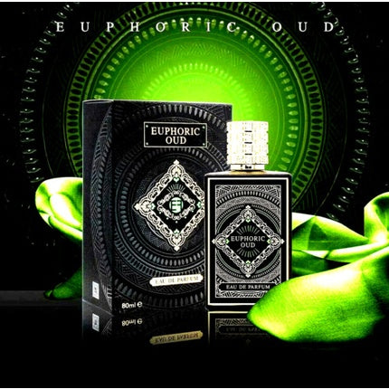 Euphoric Oud, Fragrance World, Parfum unisex, EDP, 80ml, sticlă neagră cu design argintiu
