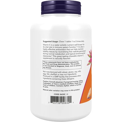 Tablete masticabile Vitamin C-500, Now Foods, aromă de suc de portocale, 100 buc