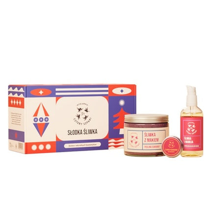 Set Cadou Piele, Mydlarnia Cztery Szpaki, Sweet Plum Sugar Peeling 250ml, Lip Balm 15ml, Body Oil 100ml
