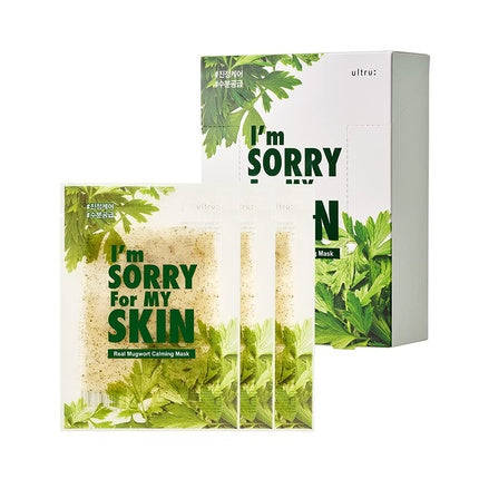 I'm Sorry For My Skin Real Mugwort Calming Mask, Cutie cu 10 plicuri, Design verde cu mugurel
