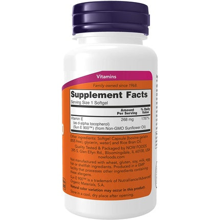 Supliment Nutrițional Vitamina E 400 UI, NOW Foods, Sun-E, Ulei de floarea-soarelui, 60 capsule moi