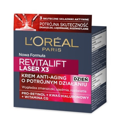 Cremă Zilnică Anti-Aging L'Oréal Paris Revitalift Laser X3, Pro-Retinol + Acid Hialuronic, Vitamina C, 50ml