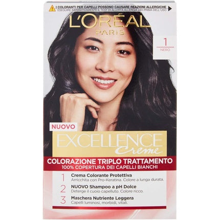 Vopsea de par, L'Oréal, Excellence Creme, Tratament triplu, Negru