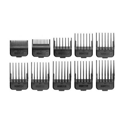 Set de piepteni pentru clește de păr Monster Clippers, 10 piese, negru