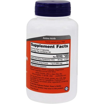 NOW Foods L-Methionine 500mg, Supliment alimentar, 100 capsule