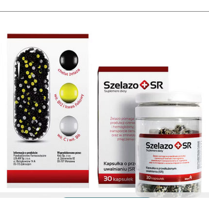 Szelazo SR Iron, KRE-O, 30 Capsule - Supliment cu Fier, Vitamina C, B6, B12 și Acid Folic
