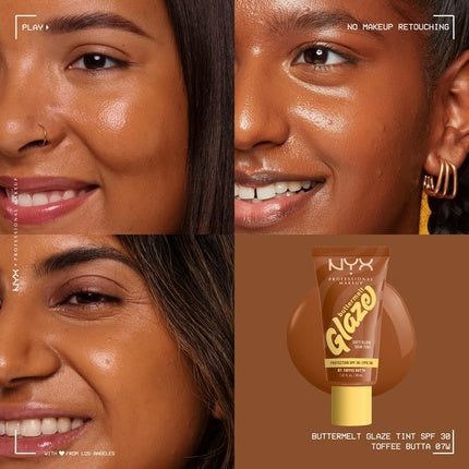 Fond de ten NYX Professional Makeup Buttermelt Glaze Soft Glow Skin Tint, culoare 07-TOFFEE BUTTA