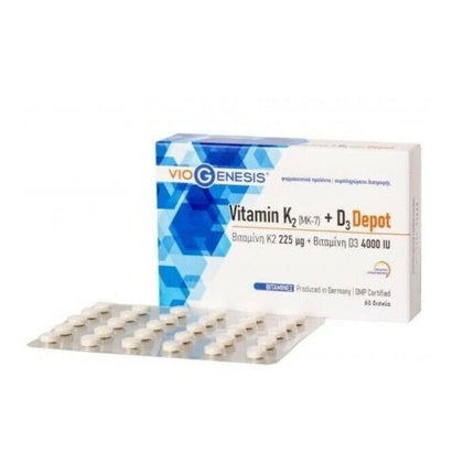 Viogenesis Vitamin K2 225 µg și D3 4000IU Depot, Vitamine, 60 comprimate