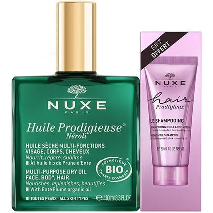 Set Îngrijire Nuxe Huile Prodigieuse Neroli + Șampon Mirror Shine, Verde, Roz, 100ml + 30ml