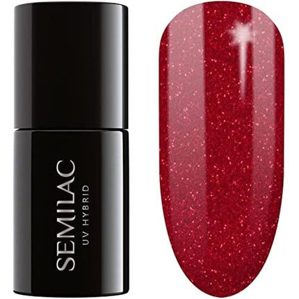 Semilac My Love UV Hybrid Nail Polish 7ml, Culoare Roșie cu sclipici
