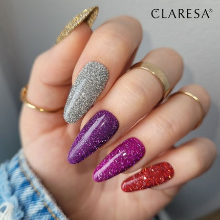 Lac unghii gel hibrid Claresa Starlight 5, violet cu străluciri, 5ml