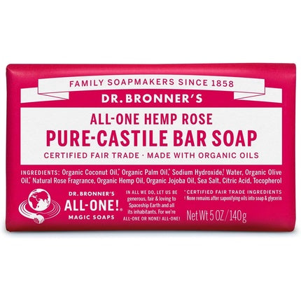 Săpun solid Dr. Bronner's 3 în 1 cu trandafir, 140g