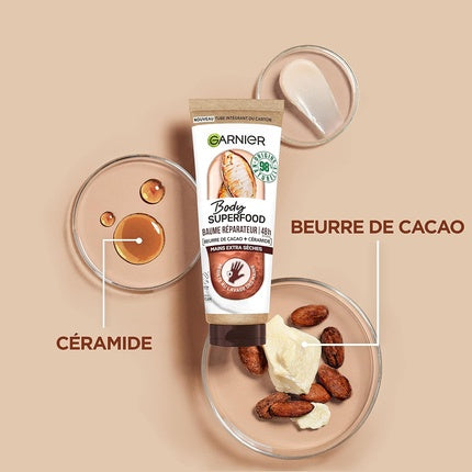 Balm de Mâini Garnier Body Superfood Repairing, Butiră de Cacao și Ceramide, 90 g