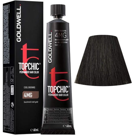 Vopsea de păr permanentă Goldwell Topchic, 4Mg Black Matt Gold, 60ml