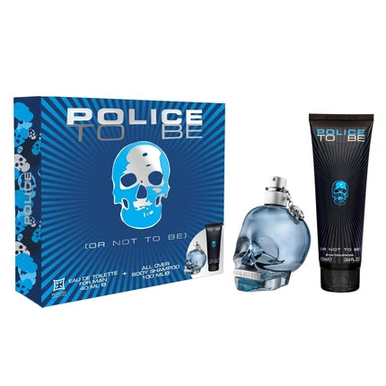 Set Police To Be Or Not To Be, Eau de Toilette pentru bărbați, ambalaj albastru, design craniu