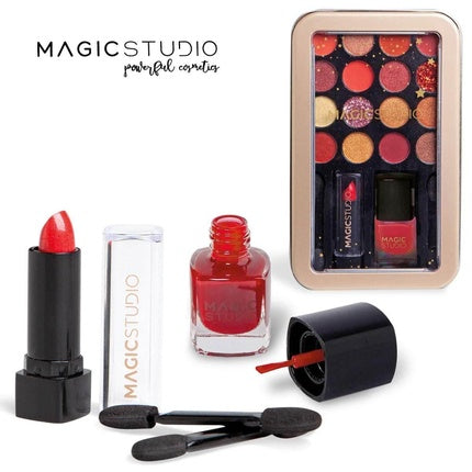 Magic Studio Makeup Set Colorful Special Tin, Paleta de ochiuri, ruj, lac de unghii