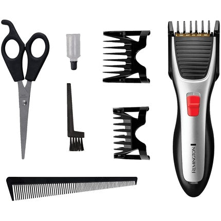 Mașină de tuns păr Remington HC340 Titanium, gri-negru, set complet