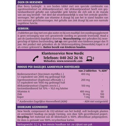 New Nordic Blue Berry Eyebright, Vitamine pentru ochi și creier, 60 tablete