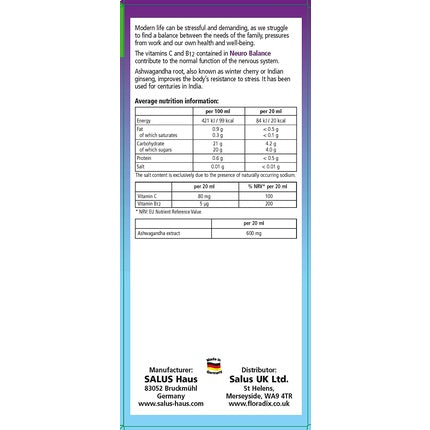 Vitamine Floradix Neuro Balance, Ashwagandha, 250ml