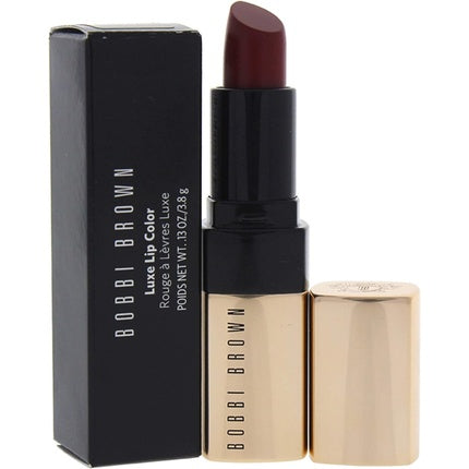 Ruj Bobbi Brown, Luxe Lip Color Russian Doll, culoare visiniu, ambalaj auriu și negru