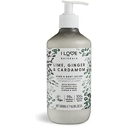 Loțiune pentru Corp și Mâini I Love Naturals, Lime Ginger & Cardamon, 500ml, Alb-Verde