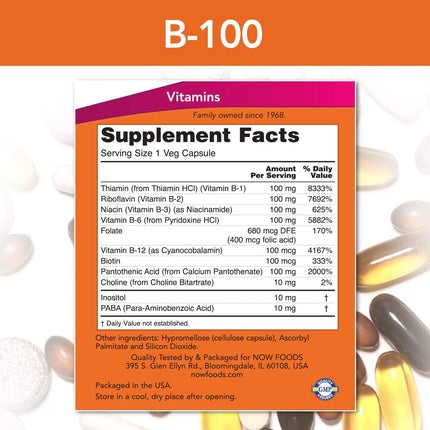 Supliment alimentar NOW Foods Vitamin B-100, 100 capsule vegetale