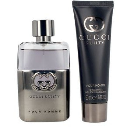 Set Parfum Gucci Guilty Pour Homme, 50 ml + Gel de Duș, Argintiu/Negru