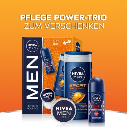 Set Cadou Nivea Men Sport, Trusă cu cremă hidratantă, gel de duș și antiperspirant roll-on