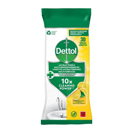 Lingete Antibacteriene Dettol, Multi Cleaning Wipes Lemon, 30 buc