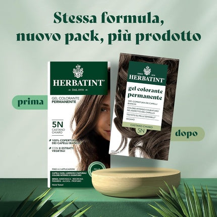 Gel colorant permanent pentru păr, Herbatint, 5N Castan deschis, 170ml