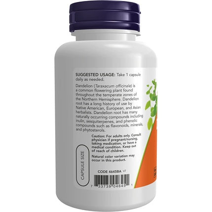 Vitamina, Now Foods, Dandelion Root, 500mg, capsule vegetale
