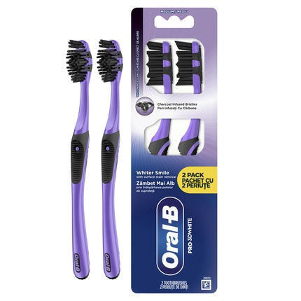 Periuță de dinți manuală Oral-B Pro-3dwhite Charcoal, pachet 2 buc, culoare violet