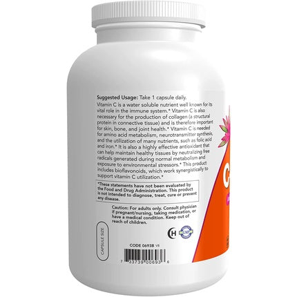 Vitamina C-1000 cu Bioflavonoide, NOW Foods, Protecție Antioxidantă, 500 Capsule Vegetale