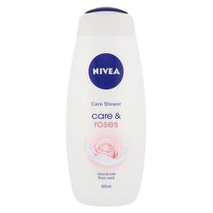 Gel de duș Nivea Care & Roses, 500ml, ambalaj alb cu detalii roz