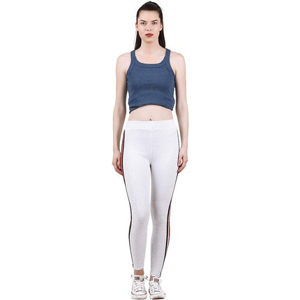 Colanți damă, BrandX, model sport, alb, dungi laterale