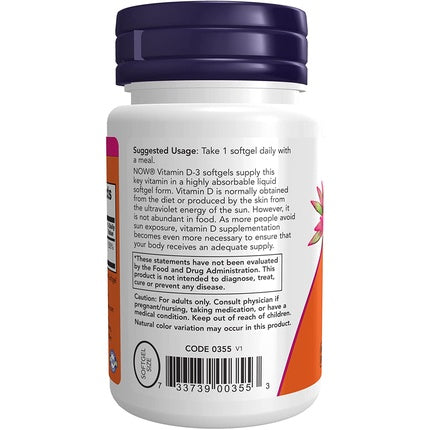 Vitamina D-3 2000 IU, 30 capsule moi - NOW Foods