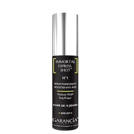 Serum facial Garancia Immortal Express Shot No1, Ambalaj argintiu și negru, 15ml