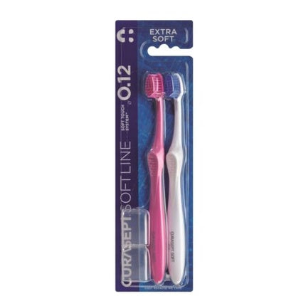 Periuță de dinți Curasept SoftLine Extra Soft 012, set 2 bucăți (roz și alb)