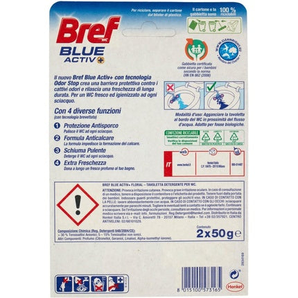 Tablete igienizare toaletă, Bref, Blue Activ+, floral